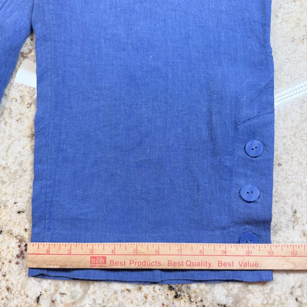 Chico's Linen Crop Pants Womens US 20 Blue Wide Leg Pull On Button Hem Plus - Picture 16 of 16